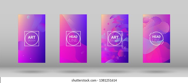 Fluid Shapes. Modern Geometric Pattern. Horizontal Orientation. Banner Design Composition. Set of Gradient Background.