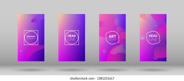 Fluid Shapes. Modern Geometric Pattern. Banner Design Composition. Horizontal Orientation. Set of Gradient Background.