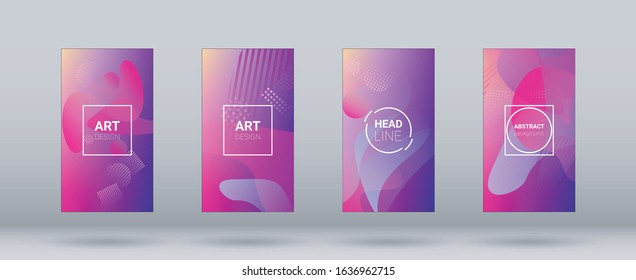 Fluid Shapes. Modern Geometric Pattern. Banner Design Composition. Horizontal Orientation. Set of Gradient Background.
