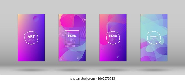 Fluid Shapes. Modern Geometric Pattern. Banner Design Composition. Horizontal Orientation. Set of Gradient Background.