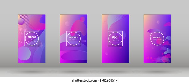Fluid Shapes. Modern Geometric Pattern. Banner Design Composition. Horizontal Orientation. Set of Gradient Background.