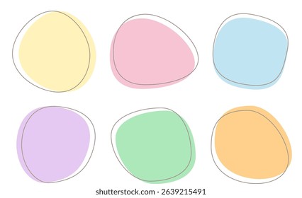 Fluid shapes in pastel colors of pink, yellow and blue.