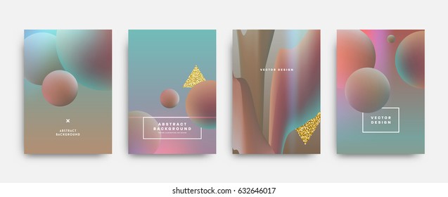Fluid shapes poster covers set with modern hipster and memphis background colors. Vector templates for placards, banners, flyers, presentations and reports.