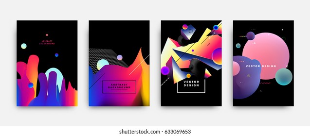 Fluid shapes poster covers set with modern hipster and memphis background colors. Futuristic composition. Eps10 vector templates for placards, banners, flyers, presentations and annual reports.