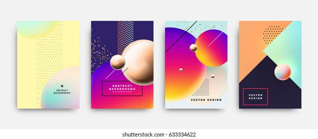 Fluid shapes poster covers set with modern hipster and memphis background colors. Futuristic composition. Eps10 vector templates for placards, banners, flyers, presentations and annual reports.