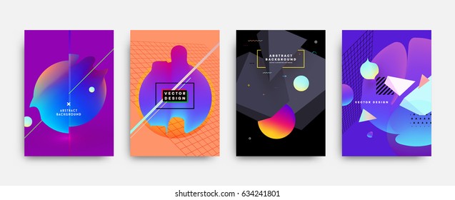 Fluid shapes poster covers set with modern hipster and memphis background colors. Futuristic composition. Eps10 vector templates for placards, banners, flyers, presentations and annual reports.