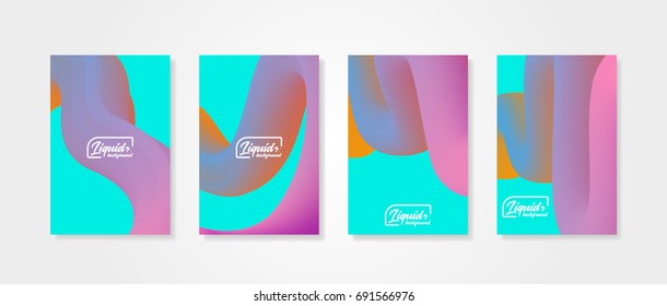 Fluid shapes. Set of abstract backgrounds with liquid objects. Can be used for design gift card, cover, poster, flyer or placard.