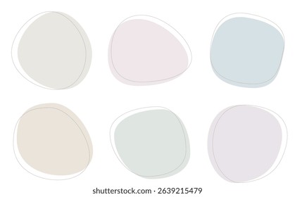 Fluid shapes in simple, muted, dusky colors with low saturation.