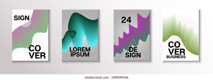 Fluid Simple Vector Cover Design Set. Dynamic Music Journal Template. Glam Brochure, Annual Report Fluid Pattern. Retro Hipster Cover Design Background. Minimal Cards Futurist Pastel Layout