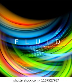 Fluid smooth wave abstract background, flowing glowing color motion concept, trendy abstract layout template for business or technology presentation or web brochure cover, wallpaper. Vector
