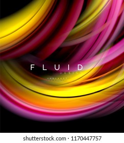 Fondo abstracto de oleaje fluido, concepto de movimiento de color brillante, plantilla de diseño abstracto de moda para presentación de negocios o tecnología o portada de folletos web, fondo de pantalla. Vector