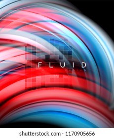 Fluid smooth wave abstract background, flowing glowing color motion concept, trendy abstract layout template for business or technology presentation or web brochure cover, wallpaper. Vector