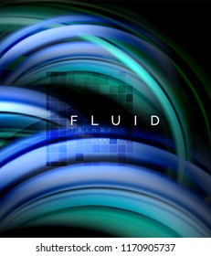 Fluid smooth wave abstract background, flowing glowing color motion concept, trendy abstract layout template for business or technology presentation or web brochure cover, wallpaper. Vector