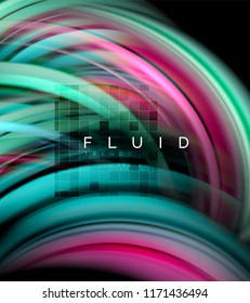 Fondo abstracto de oleaje fluido, concepto de movimiento de color brillante, plantilla de diseño abstracto de moda para presentación de negocios o tecnología o portada de folletos web, fondo de pantalla. Vector
