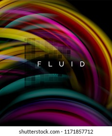 Fondo abstracto de oleaje fluido, concepto de movimiento de color brillante, plantilla de diseño abstracto de moda para presentación de negocios o tecnología o portada de folletos web, fondo de pantalla. Vector