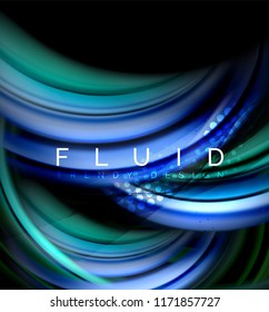 Fluid smooth wave abstract background, flowing glowing color motion concept, trendy abstract layout template for business or technology presentation or web brochure cover, wallpaper. Vector