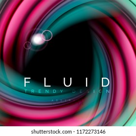 Fluid smooth wave abstract background, flowing glowing color motion concept, trendy abstract layout template for business or technology presentation or web brochure cover, wallpaper. Vector