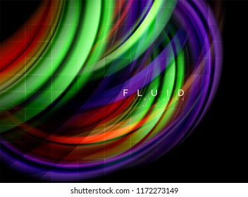 Fluid smooth wave abstract background, flowing glowing color motion concept, trendy abstract layout template for business or technology presentation or web brochure cover, wallpaper. Vector