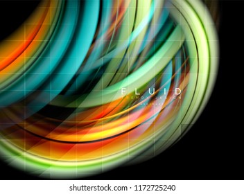 Fluid smooth wave abstract background, flowing glowing color motion concept, trendy abstract layout template for business or technology presentation or web brochure cover, wallpaper. Vector
