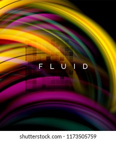 Fluid smooth wave abstract background, flowing glowing color motion concept, trendy abstract layout template for business or technology presentation or web brochure cover, wallpaper. Vector