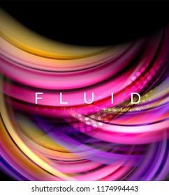 Fluid smooth wave abstract background, flowing glowing color motion concept, trendy abstract layout template for business or technology presentation or web brochure cover, wallpaper. Vector