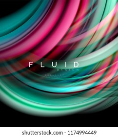 Fluid smooth wave abstract background, flowing glowing color motion concept, trendy abstract layout template for business or technology presentation or web brochure cover, wallpaper. Vector