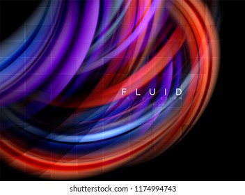 Fluid smooth wave abstract background, flowing glowing color motion concept, trendy abstract layout template for business or technology presentation or web brochure cover, wallpaper. Vector