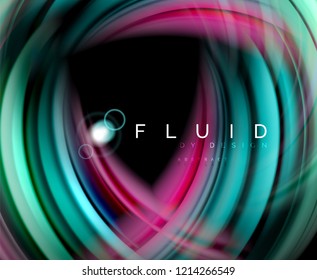 Fluid smooth wave abstract background, flowing glowing color motion concept, trendy abstract layout template for business or technology presentation or web brochure cover, wallpaper. Vector