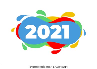 celebración de textos de años nuevos con colores coloridos. salpicadura de fluidos 2021. se puede usar para tarjetas de felicitación, banner, afiche, sitio web, promoción, publicación en medios sociales.