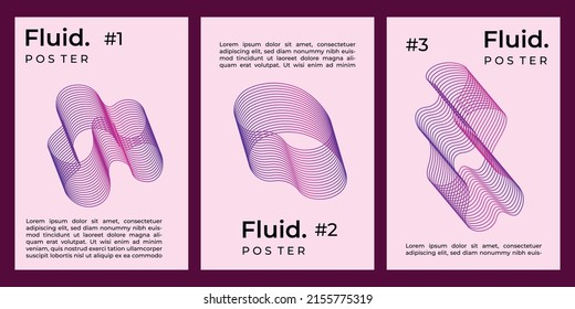 Fluid String Background Template Set For Poster, Brochure, Card, Flyer, Or Pamphlet. Abstract Flow Shape Design Template 