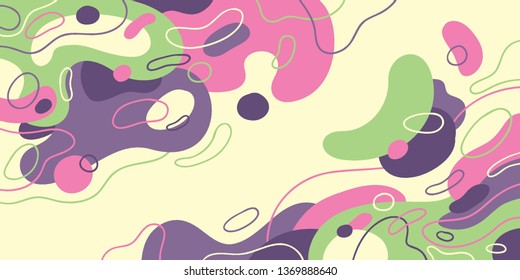 Fluid style abstraction made of various shapes in colors. Vector illustration.