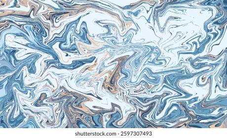A fluid, swirling abstract background in soft blues and peaches, resembling marbled paint with gentle curves and flowing forms.