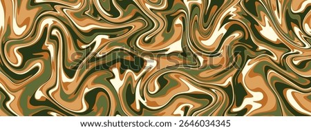 A fluid, swirling liquid marble pattern. It uses an earthy color palette of olive green, sienna, tan, and off white.