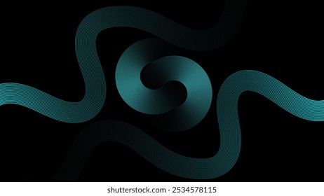 Fluid Teal Ribbon on Black Background - Design abstrato elegante para arte digital moderna, banners de site e projetos gráficos