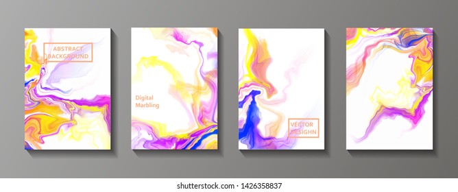 Fluid textures set. Abstract background of liquid colors. Set of vector cards for print and web desighn. Acrylic painting