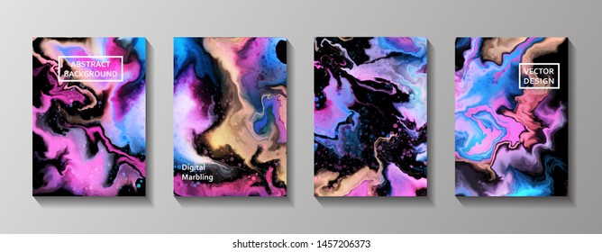 Fluid textures set. Abstract background of liquid colors. Set of vector cards for print and web desighn. 