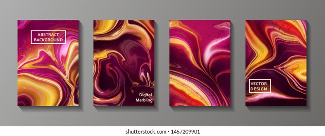 Fluid textures set. Abstract background of liquid colors. Set of vector cards for print and web design. 