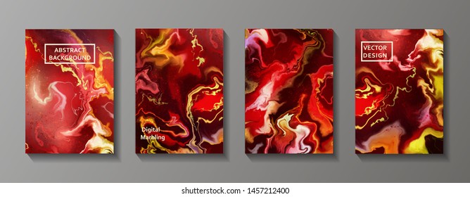 Fluid textures set. Abstract background of liquid red colors. Set of vector cards for print and web desighn. 
