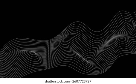Fluid topographic landscape line art with dynamic mapping across white