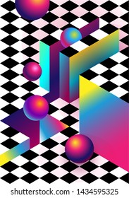 Fluid vibrant gradient color abstract covers. 80s memphis geometric style flat and 3d design elements.Abstract 3D geometrical background. Vector illustration.