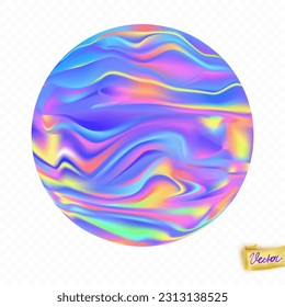 Fluid Vivid Circle With Holographic Waves. Neon Vibrant Shape Isolated on A Transparent Background. Futuristic Sphere For Cover Design, Mobile Phone Cases, Stickers, Posters, Folders, etc.