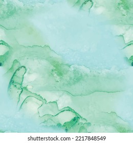 Fluid Watercolor Background. Green Art Paint. Green Pastel Pattern. Sea Seamless Background. Sea Pastel Vector Template. Water Watercolor Ocean. Blue Seamless Abstract Ocean. Blue Ocean Background.