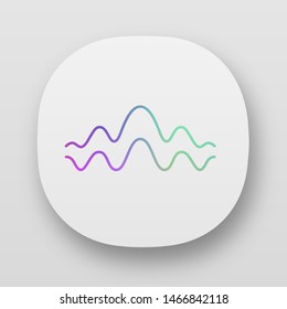 Fluid wave app icon. UI/UX user interface. Flowing wavy lines. Music rhythm, digital soundwave, melody waveform. Equalizer, sound abstract curve. Web, mobile applications. Vector isolated illustration