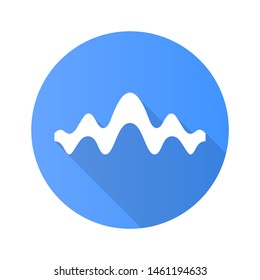 Fluid wave blue flat design long shadow glyph icon. Flowing wavy lines. Music rhythm, digital soundwave, melody waveform. Equalizer, sound abstract curve. Motion sign. Vector silhouette illustration
