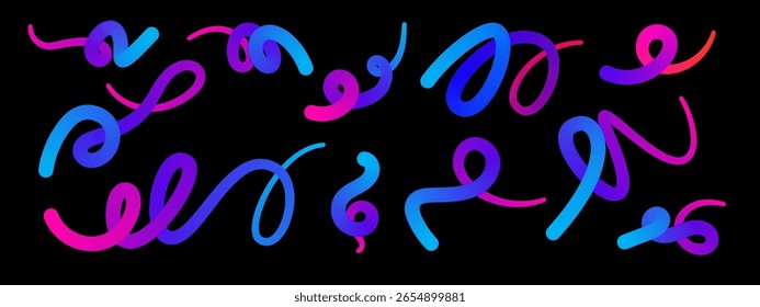 Elementos de onda fluida de coloridos Diseños ondulados. Patrón gráfico de Vector con líneas onduladas en Colores brillantes. Conjunto de Formas de degradado Abstractas de arco iris colorido.