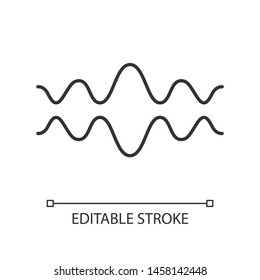 Fluid wave linear icon. Thin line illustration. Flowing lines. Music rhythm, soundwave. Equalizer, sound volume level abstract curve. Contour symbol. Vector isolated outline drawing. Editable stroke