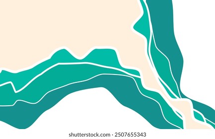 Fondo Abstractas de ondas fluidas. Moderno diseño verde azulado y beige. Ilustración de líneas onduladas minimalistas. Elegante arte de Formas fluidas con rayas de línea blanca. decoración de Fondo de pantalla. diseño de línea de arte con estilo 
