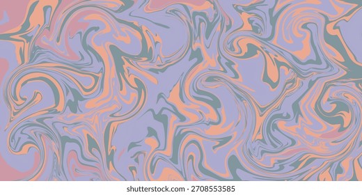 Ein fließender und gewellter abstrakter Hintergrund mit marmorierter Textur. Pastelllavendel, Pfirsich und gedecktes Grün verschmelzen in einem dynamischen, flüssigkeitsartigen Muster.