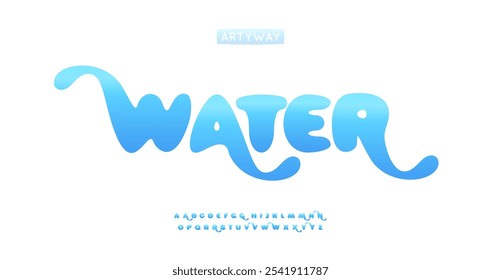 Alfabeto ondulado fluido, letras suaves redondeadas, fuente aqua atrevida para logotipos refrescantes, titulares ecológicos, tipografía moderna de verano, diseño amigable para niños, marca con temática acuática. Vector typeset.