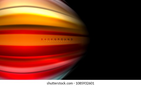 Líneas multicolores onduladas fluidas en negro, fondo vectorial, patrón de movimiento dinámico